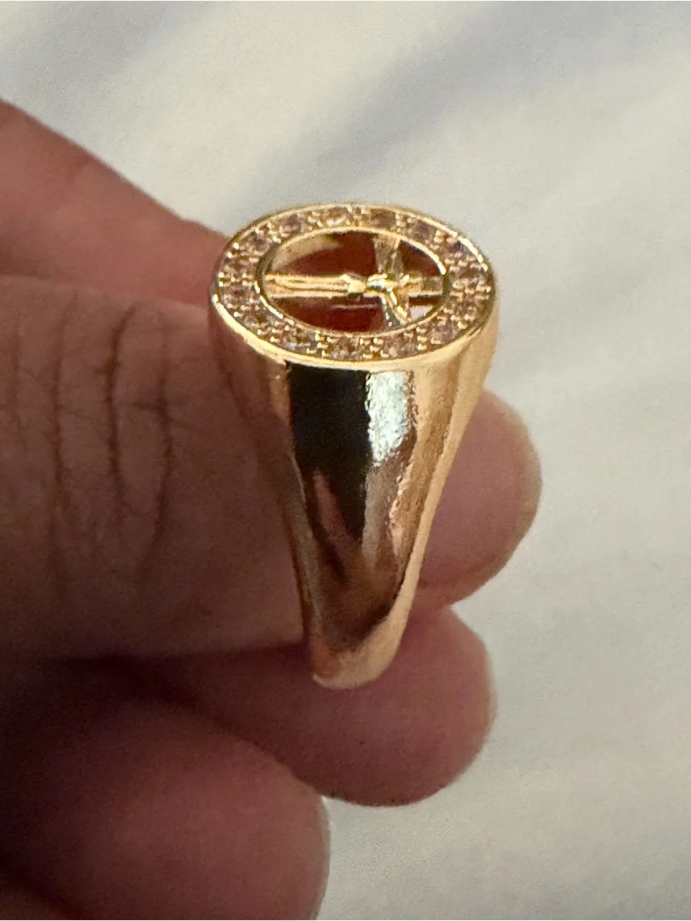 & Other Stories Gold-Tone Crucifix Ring with Crystal Circle